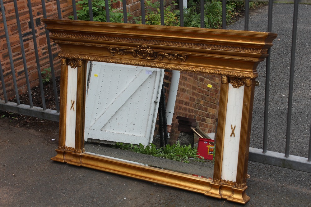 A LARGE MODERN 19TH CENTURY STYLE OVER MANTEL GILT FRAMED MIRROR- OVERALL SIZE INCLUDING FRAME -