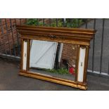 A LARGE MODERN 19TH CENTURY STYLE OVER MANTEL GILT FRAMED MIRROR- OVERALL SIZE INCLUDING FRAME -