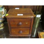 AN ANTIQUE MAHOGANY DESK TOP CHEST OF TWO DRAWERS
