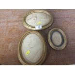 THREE ANTIQUE GILT OVAL FRAMED PORTRAIT STUDIES OF YOUNG LADIES