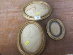 THREE ANTIQUE GILT OVAL FRAMED PORTRAIT STUDIES OF YOUNG LADIES
