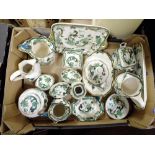 A TRAY OF MASONS CHARTREUSE PATTERN CERAMICS TO INCLUDE JUGS' TWIN HANDLED LIDDED JAR ETC.