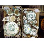 TWO TRAYS OF MASONS CHARTREUSE CERAMICS TO INCLUDE A LARGE FRUIT BOWL' JUGS' LIDDED JAR ETC.