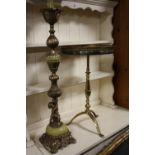 AN ONYX AND GILT FIGURAL TALL LAMP WITH A SIMILAR PEDESTAL TABLE (2)