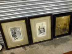 A PAIR OF ANTIQUE OAK FRAMED ENGRAVINGS' TOGETHER WITH AN ANTIQUE PHOTOGRAPH (3)