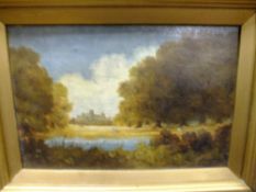 AN ANTIQUE GILT FRAMED OIL ON CANVAS DEPICTING A WOODED RIVER LANDSCAPE SIGNED J. WALKER LOWER