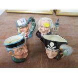 FOUR SMALL ROYAL DOULTON CHARACTER JUGS TO INCLUDE SAINT GEORGE & JOHN DOULTON