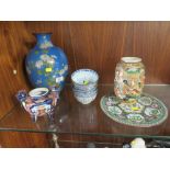 A COLLECTION OF CHINESE/ORIENTAL CERAMICS' TOGETHER WITH A FLORAL ENAMELLED VASE (10)