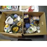 TWO LARGE BOXES OF ASSORTED CERAMICS AND HOUSEHOLD SUNDRIES ETC.