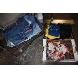 A SUITCASE OF LADIES VINTAGE JEANS TOGETHER WITH A SUITCASE OF VINTAGE CLOTHING AND TWO BOXES OF