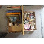 A TRAY OF ASSORTED CERAMICS TO INC MINTON COCKATRICE PLATES' COALPORT ETC' TOGETHER WITH A BOX OF