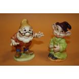 TWO BESWICK GOLD STAMPED WALT DISNEY SNOW WHITE & THE SEVEN DWARVES FIGURES ,DOC, & ,DOPEY,