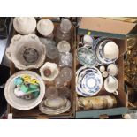 TWO TRAYS OF ASSORTED CHINA AND CERAMICS TO INCLUDE AYNSLEY' PORTMEIRION VASE' BLUE AND WHITE