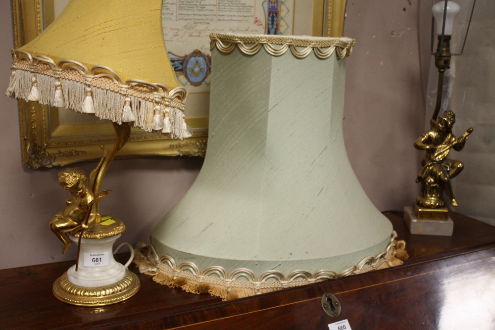 TWO GILT CHERUBIC TABLE LAMPS WITH SHADES (2)