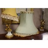 TWO GILT CHERUBIC TABLE LAMPS WITH SHADES (2)