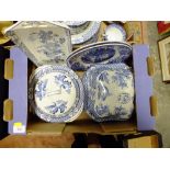 TWO SMALL TRAYS OF BLUE AND WHITE DINNERWARE TO INCLUDE WOOD & SONS ,YUAN,