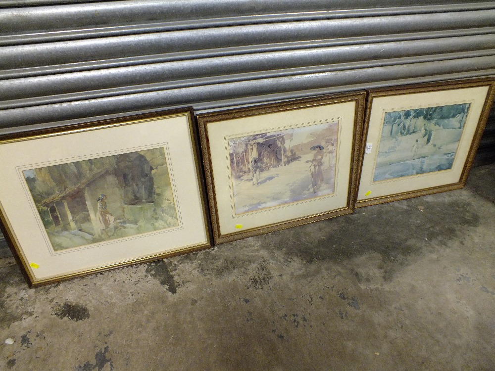 W. RUSSELL FLINT - THREE FRAMED AND GLAZED PRINTS DEPICTING FIGURES IN VARIOUS SCENES LARGEST