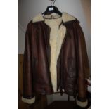 A VINTAGE STYLE REAL LEATHER AND SHEEPSKIN FLYING JACKET - SIZE M