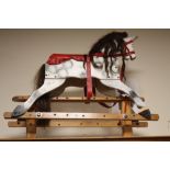 A VINTAGE ,LEEWAY, WOODEN TRESTLE ROCKING HORSE OVERALL H - 81 CM