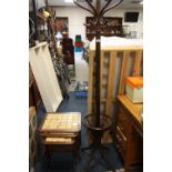 A MODERN BENTWOOD HAT/COAT STAND AND A SMALL TILE TOP TABLE (2)