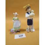 A SMALL ROYAL DOULTON SPECIAL FRIEND FIGURE TOGETHER WITH A MINITUARE COALPORT FIGURE