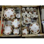 TWO TRAYS OF ROYAL ALBERT OLD COUNTRY ROSES CHINA TO INCLUDE TUREENS' TEAPOT' CUPS AND SAUCERS ETC.