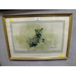 DAVID SHEPHERD - A FRAMED AND GLAZED SIGNED LIMITED EDITION PRINT OF A CHEETAH 287/850