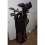 A HIPPO GOLF BAG PLUS CLUBS TO INCLUDE DONNAY EXAMPLES