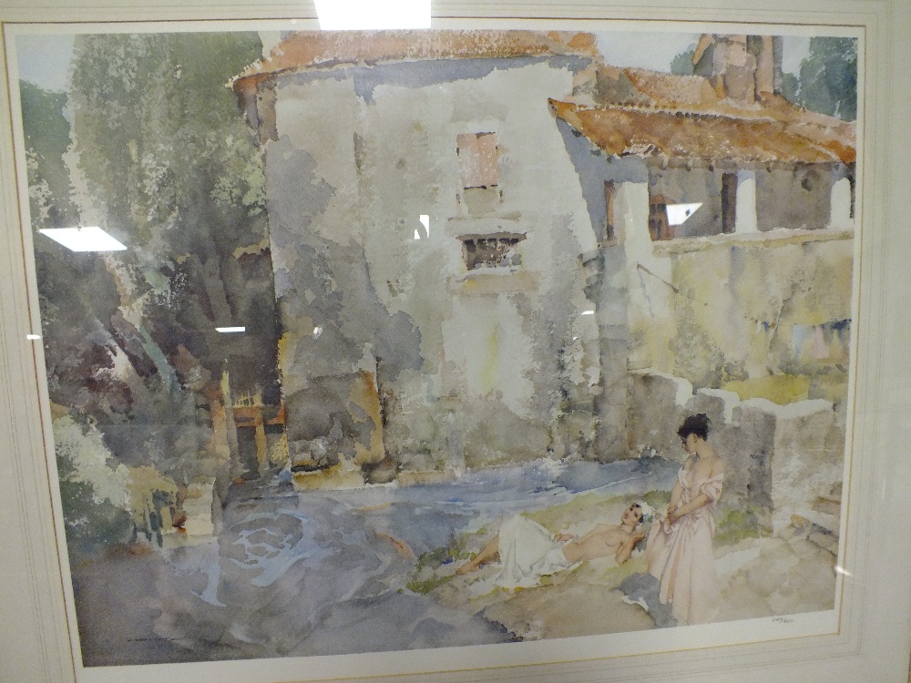 W. RUSSELL FLINT - A LARGE FRAMED AND GLAZED LIMITED EDITION PRINT OF LADIES BEFORE BUILDINGS 549/ - Image 2 of 4