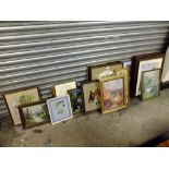 A LARGE QUANTITY OF ASSORTED PICTURES AND PRINTS TO INCLUDE NEEDLE WORKS' WATERCOLOUR ETC.