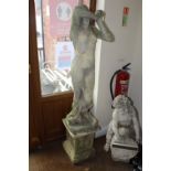A LARGE GARDEN STATUE OF A FEMALE FIGURE ON PLINTH - HEIGHT INCLUDING PLINTH - 159 CM A/F