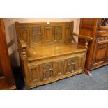 AN OAK CARVED MONKS BENCH/SETTLE W-97 CM