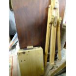 A WOODEN ARTISTS EASEL' TOGETHER WITH AN ARTISTS EASEL BOX (2)