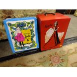 TWO VINTAGE DOLL CARRY CASES CONTAINING VINTAGE DOLLS AND ACCESSORIES
