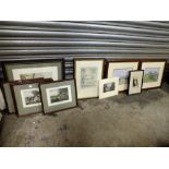 A COLLECTION OF ASSORTED ENGRAVINGS' ETCHINGS ETC. TO INCLUDE A PENCIL DRAWING OF ,THE BOTTLE LODGE'