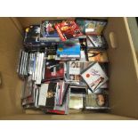 A LARGE BOX OF CDS AND DVDS ETC.