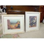 A PAIR OF FRAMED AND GLAZED FARMHOUSE STYLE PRINTS OF CHICKENS