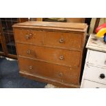 A VINTAGE PAINTED FOUR DRAWER PINE CHEST H-83 CM W-93 CM A/F