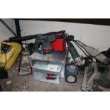 A HYDROLIC JACK A/F TOGETHER WITH A SELECTION OF POWERTOOLS ( WORKING CAPACITY NOT CHECKED )