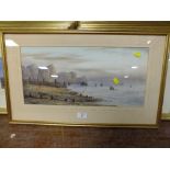 A FRAMED AND GLAZED WATERCOLOUR ENTITLED ,THE OLD CHAIN PIER' BRIGHTON, SIGNED E. EARP OVERALL
