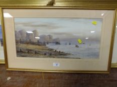 A FRAMED AND GLAZED WATERCOLOUR ENTITLED ,THE OLD CHAIN PIER' BRIGHTON, SIGNED E. EARP OVERALL