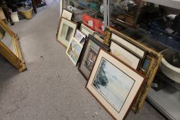 A LARGE QUANTITY OF ASSORTED FRAMED AND GLAZED PRINTS ETC. TO INCLUDE A JOHN THOMPSON PRINT