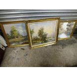 THREE GILT FRAMED OIL ON CANVASES DEPICTING RIVER SCENES