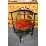 AN EDWARDIAN INLAID CORNER ARMCHAIR