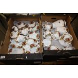 TWO TRAYS OF ROYAL ALBERT OLD COUNTRY ROSES CHINA TO INCLUDE A TEAPOT