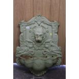 A CAST IRON LION MASK WALL WATER FEATURE, H 88 CM
