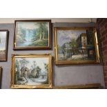 THREE ASSORTED FRAMED OILS ON CANVAS TO INCLUDE A PARISIAN SCENE SIGNED BURNETT