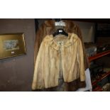 A LIGHT COLOURED LADIES FUR JACKET L. MARKS OF WOLVERHAMPTON TOGETHER WITH ANOTHER