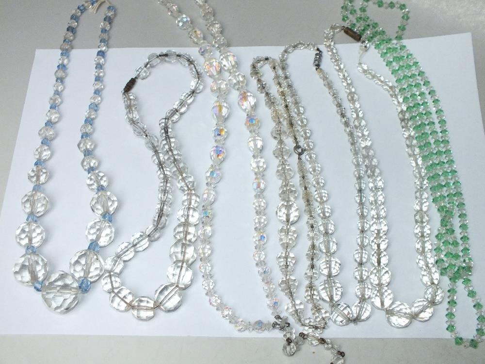 SEVEN VINTAGE CRYSTAL NECKLACES