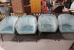 A SET OF FOUR MODERN VELVET UPHOLSTERED TUB ARMCHAIRS